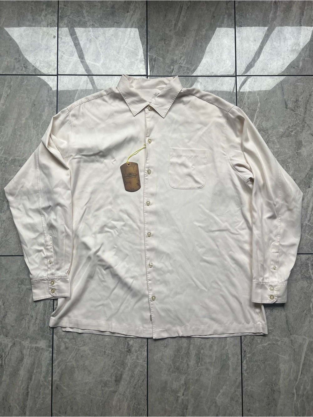 Tommy Bahama Catalina Twill Shirt Mens XXL Beige 100% Silk Long Sleeve Vacation
